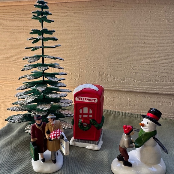 Other - Department 56 Flocked Felt Snow Tree, snowman & boy, Couple Phonebooth